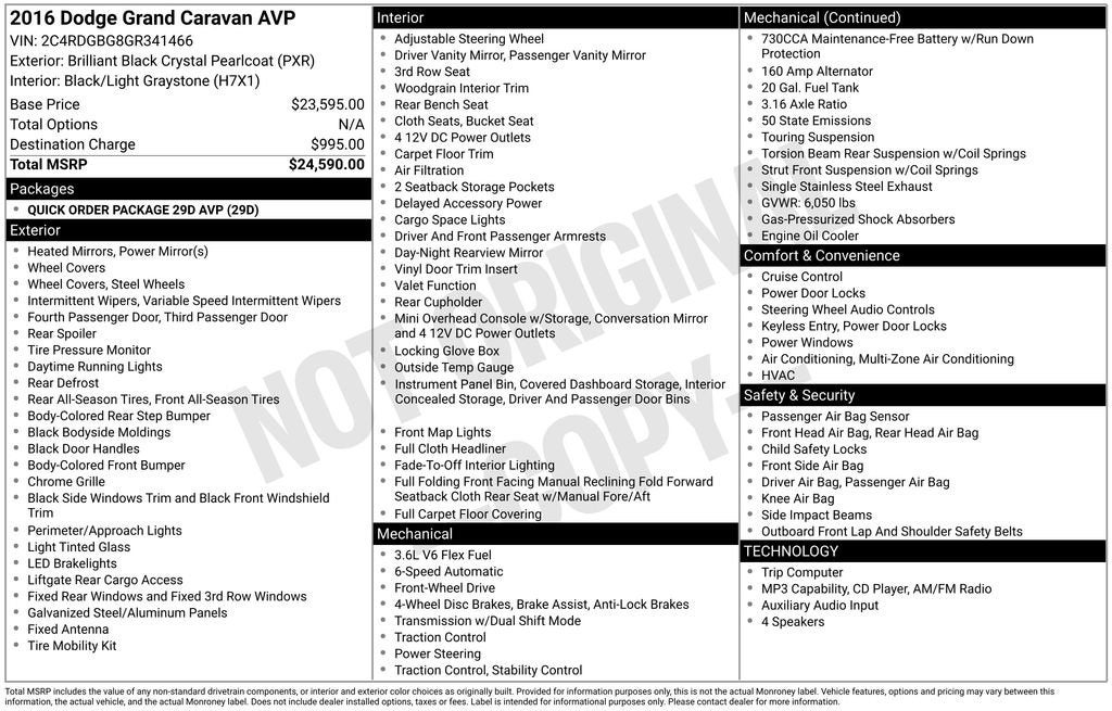2016 Dodge Grand Caravan American Value Pkg