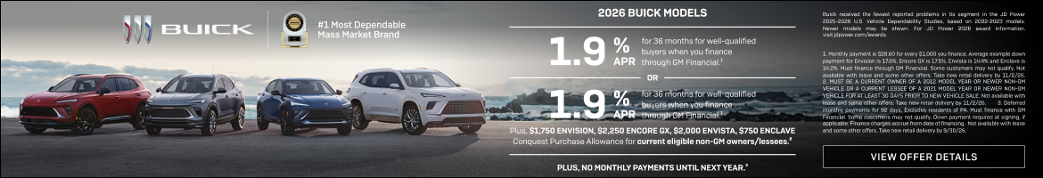 1.9% APR FOR 36 MONTHS
FOR WELL-QUALIFIED BUYERS when you finance through GM Financial.1

Or

1.9...
